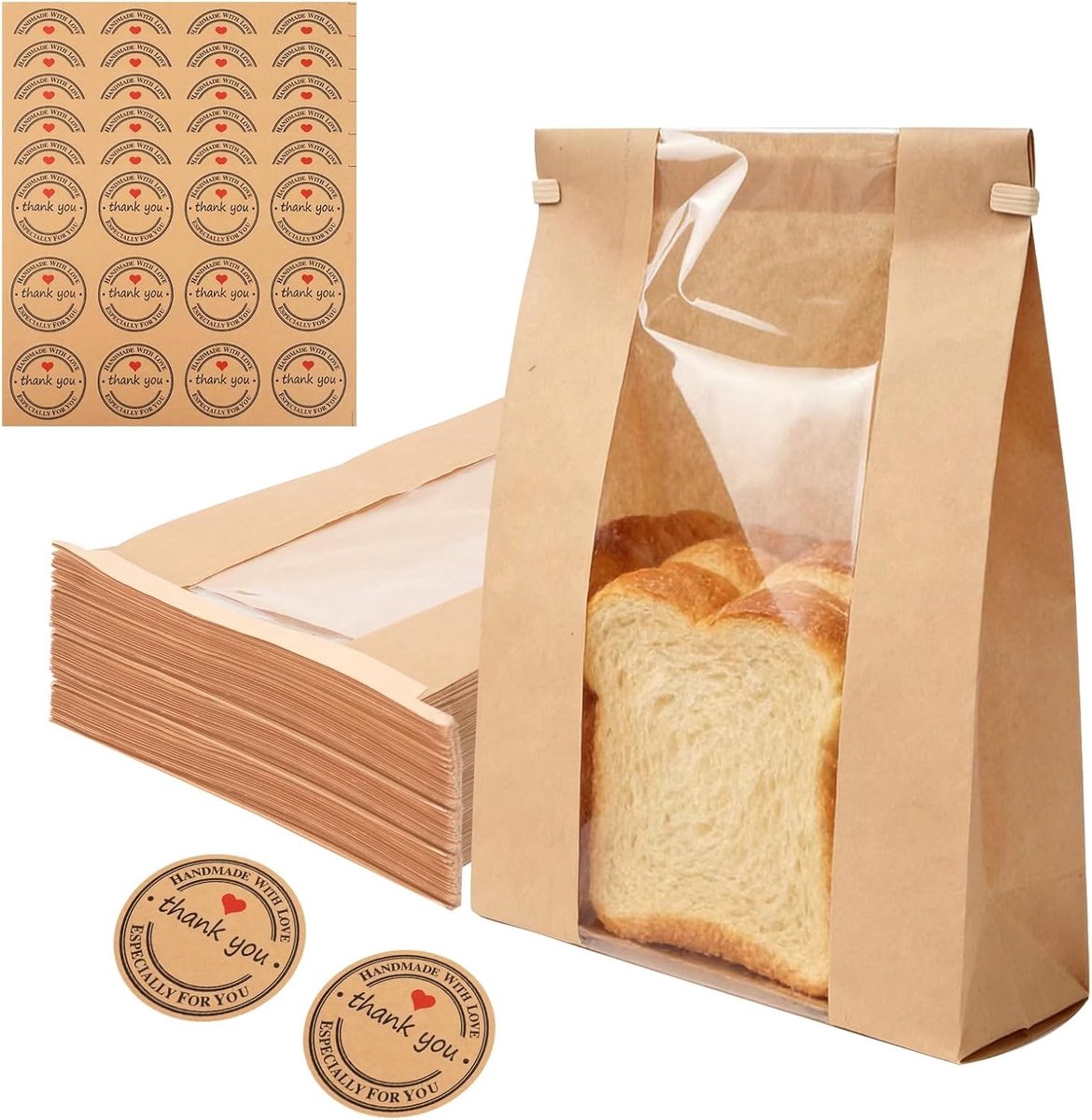 120 stuks papieren broodzakken met venster voor zelfgemaakt brood, stevige grote zakken voor het verpakken en bewaren van zuurdesembrood en gebakken lekkernijen