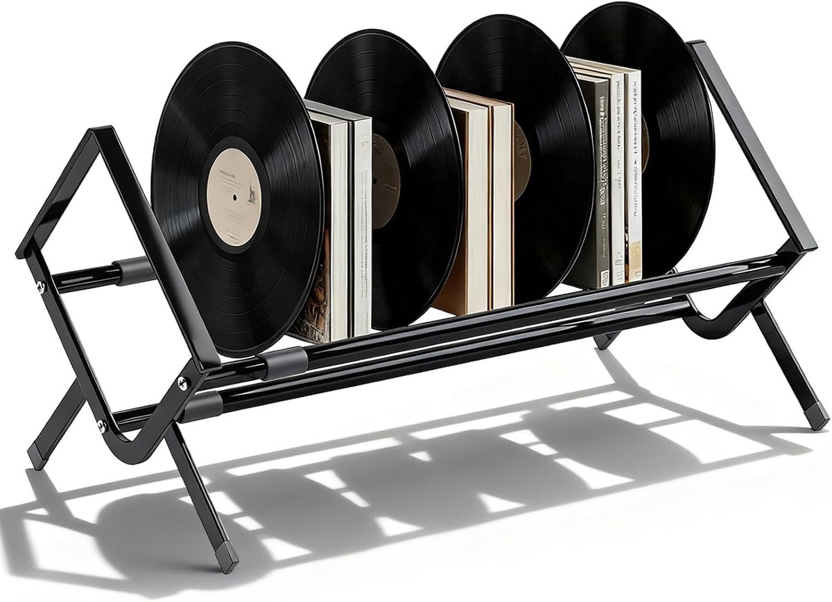 Uittrekbare vinylhouder en platenstandaard van metaal, 43-75 cm, ideaal voor platen, boeken en decoratie