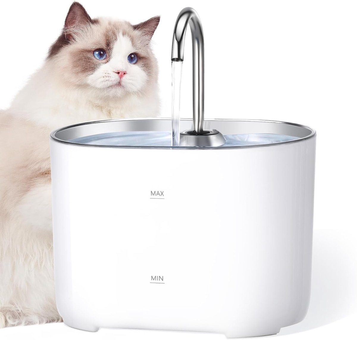 Kattenfontein - Drinkfontein - 2.2L Stille Drinkfontein voor Katten - Met 4-laags Filtersysteem - Voor Meerdere Huisdieren - USB Voeding Vereist (Zonder Adapter) - Wit