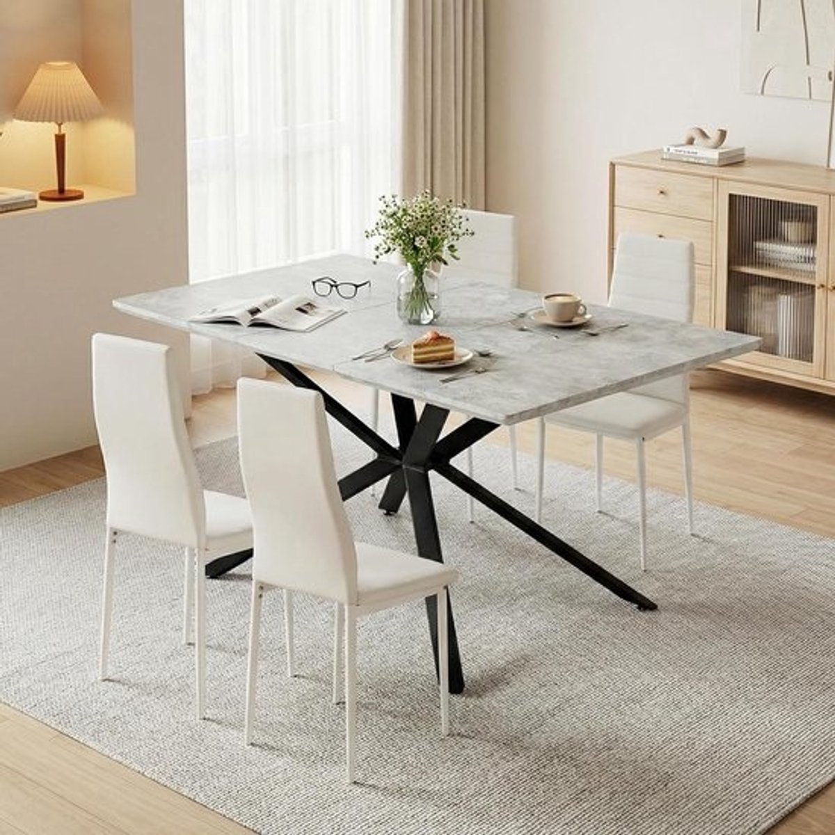 Eettafel met 4 stoelen - Eetgroep Zitgroep - Samen eten - Uittrekbaar tot 160cm