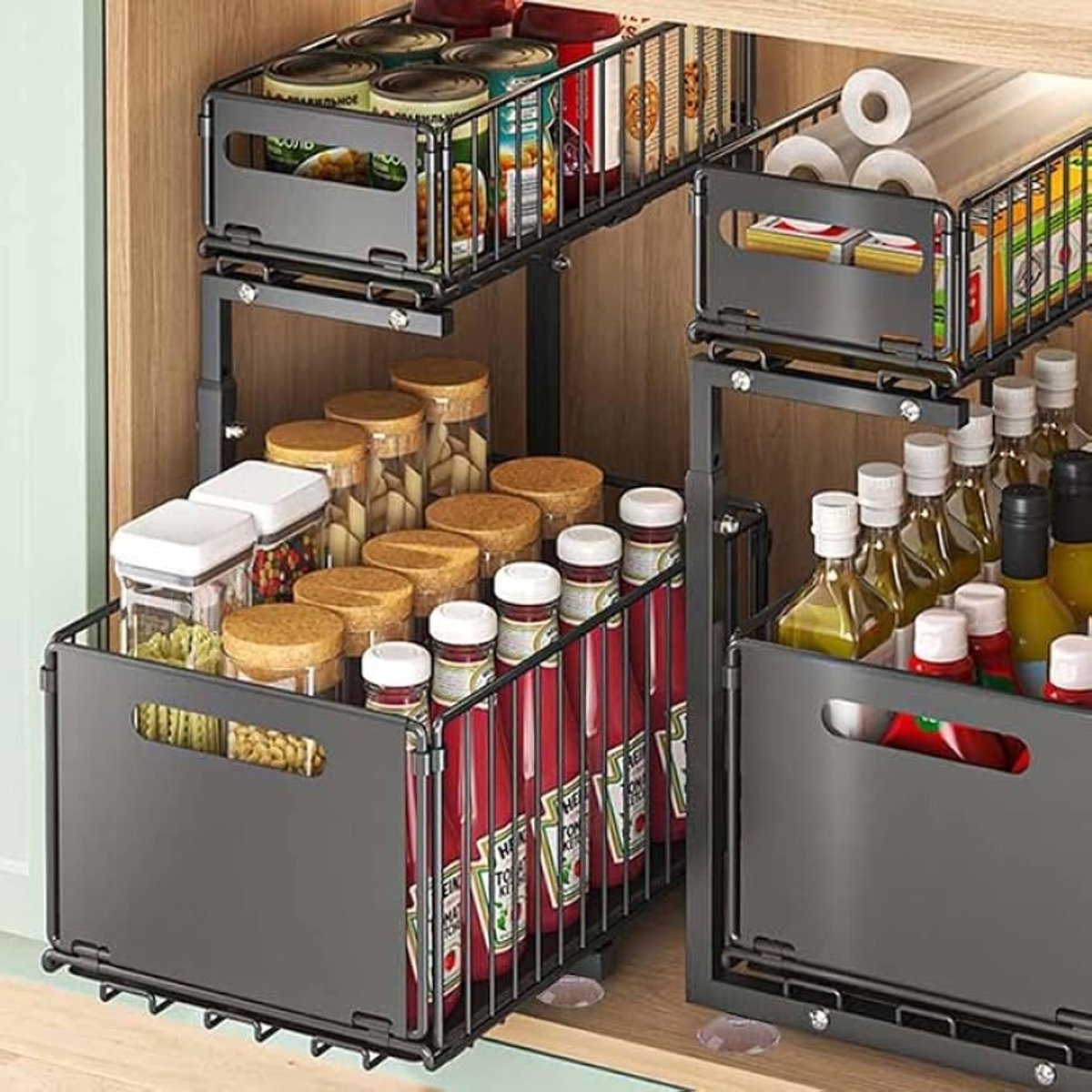 Nazik Living Uitschuifbare kastorganizer met 2 niveaus, verstelbaar, voor keukenkast en onderkast, zwart