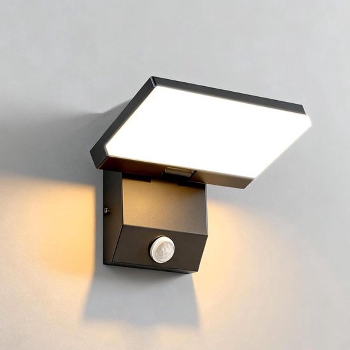 LED Wandlamp - Buitenlamp Bewegingsmelder - Terras Verlichten - Draaibaar LED Paneel - 36 Watt - Zwart