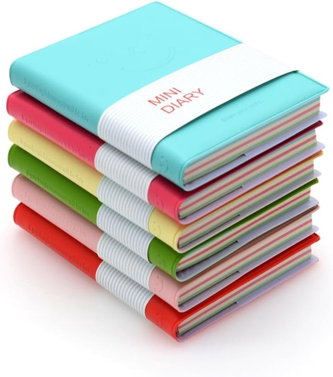 Mini Notitieboekjes met Smiley Motief, Set van 6, Harde Kaft, Draagbaar, PU Leer, Lege Pagina's, 10.5 x 8 cm, 100 Bladen, 6 Kleuren, Perfect voor Notities en Creatieve Ideeën