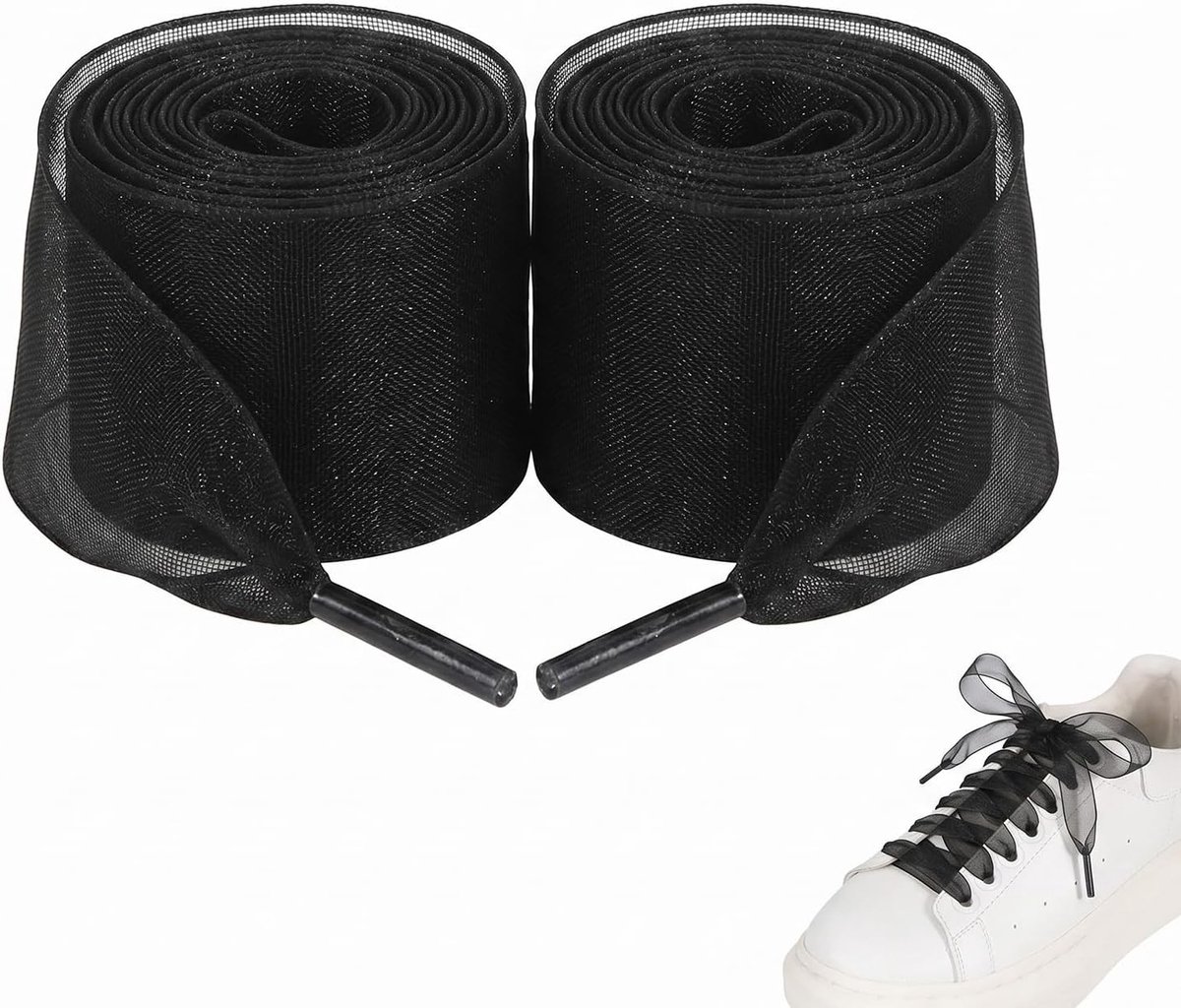 Zwarte 120 cm Platte Schoenveters van Polyester voor Sneakers en Sportschoenen, Scheurvast en Duurzaam, Geschikt voor Mannen en Vrouwen, 1 Paar