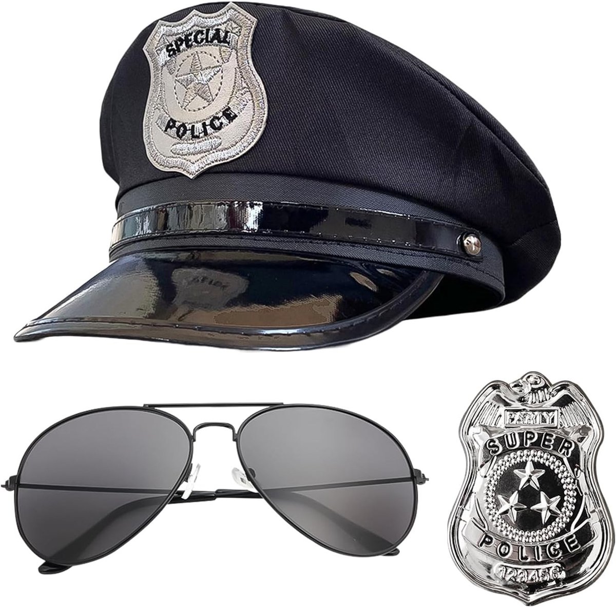 Politie Kostuum Accessoires Set met Hoed, Zonnebril en Badge voor Halloween en Carnaval voor Mannen en Vrouwen