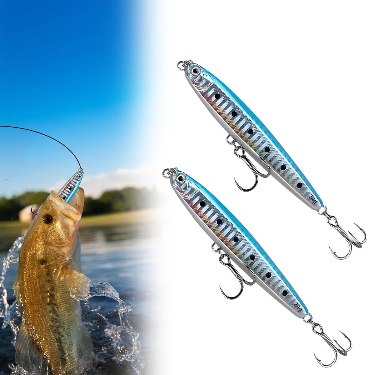 2 Stuks Zinkende Vislures 10cm/24g, Langwerpige Pencil Lures, Realistisch Aas met Scherpe Haken voor Zee-, Rivier- en Meervisserij
