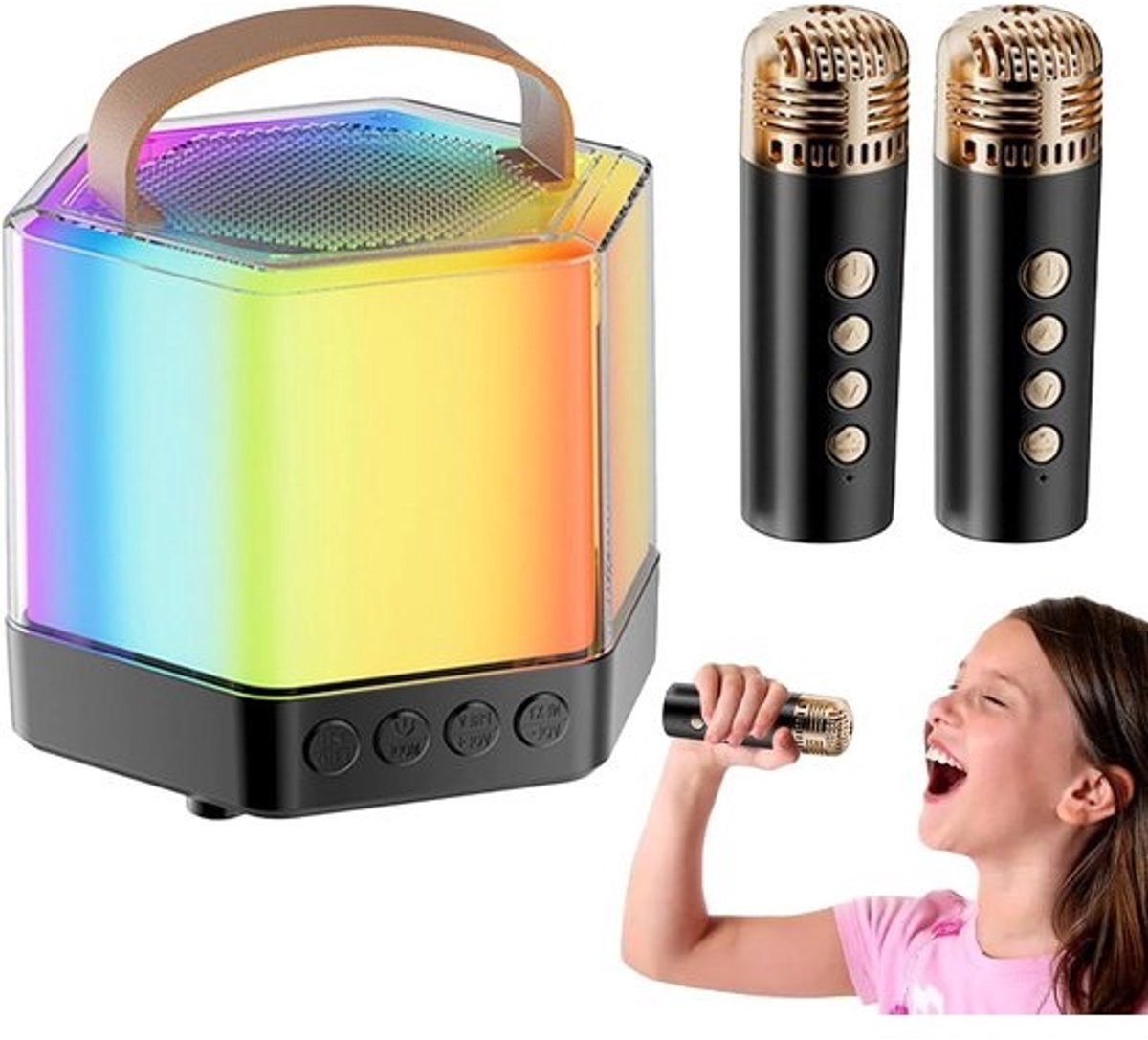 Karaoke Machine - Zing Installatie - Feesten Muziek - Met 2 microfoons - 12 x 12 x 12 cm - Zwart