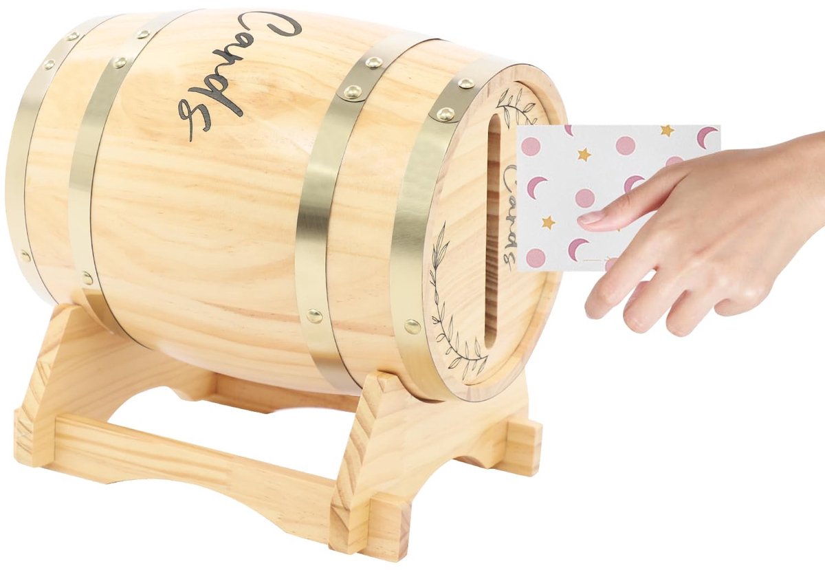 Bruiloftskaartenbox van grenenhout met sokkel - Voor 150 kaarten