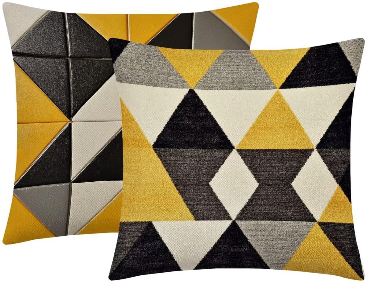 Set van 2 Outdoor Kussens 50x50cm - Gele Geometrische Patronen