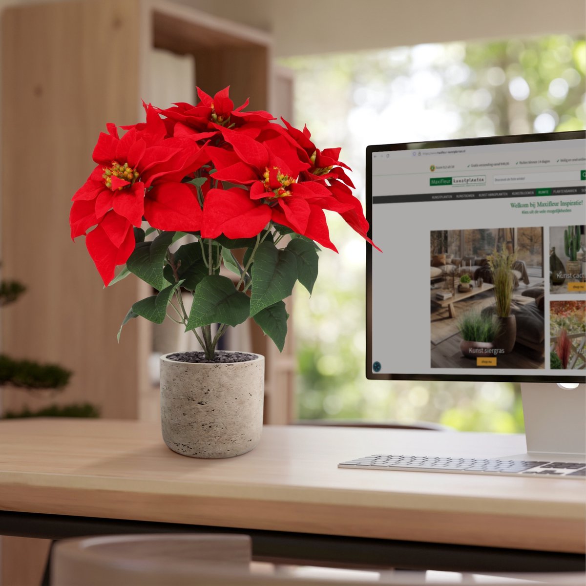 Kerstster Poinsettia kunstplant 40cm in kweekpot