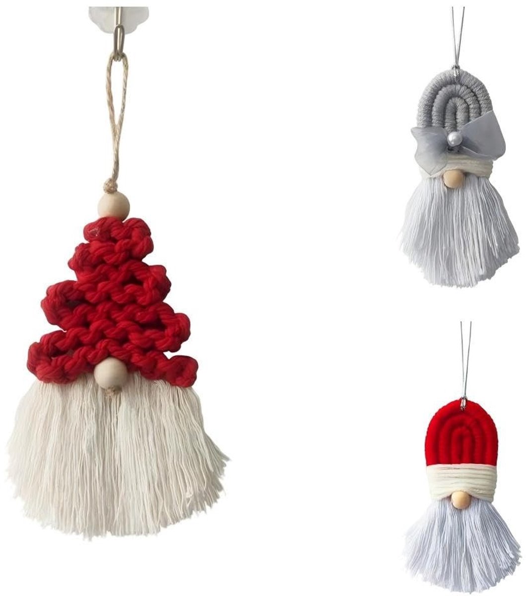 Kerstman Ornament Hanger - Rood en wit met gouden accenten - 3 stuks