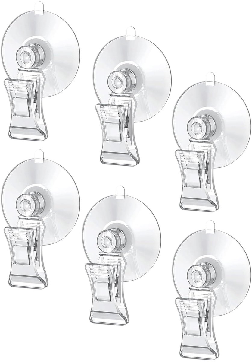 Zuignap met Clips - Transparante Kunststof - Set van 6 Stuks