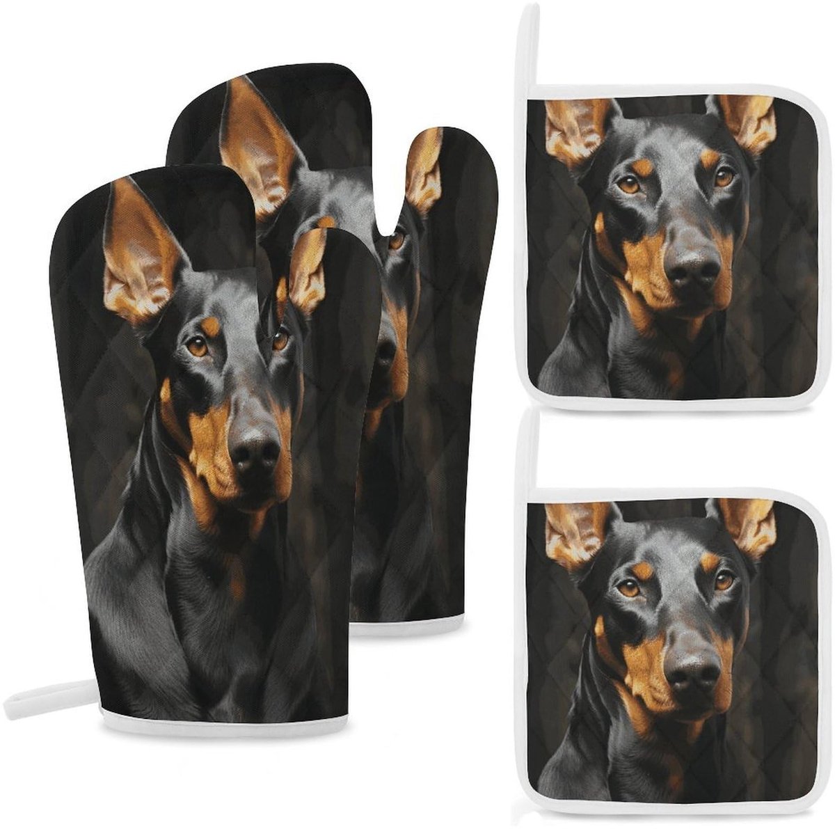 Set van 4 Hittebestendige Ovenwanten en Pannenlappen - Waterdicht en Antislip