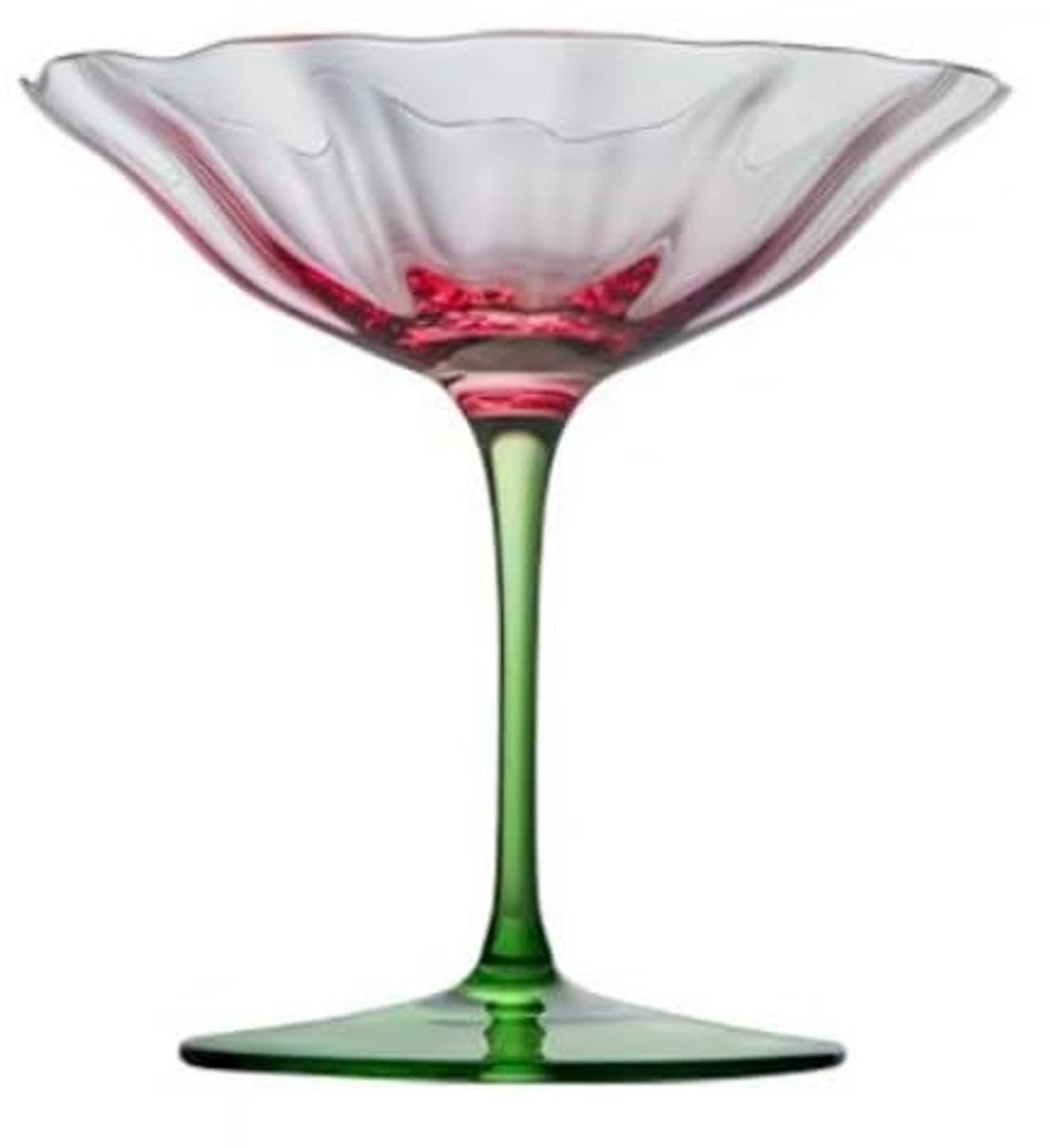 Retro Kristallen Champagneglas - Lichtgewicht met Verticale Strepen en Bloem - Roze en Groen