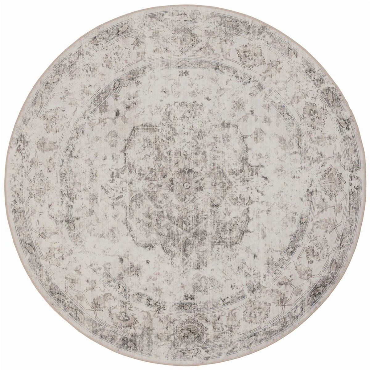 Dutch XXL Rond Vintage Vloerkleed | Tapijt | Inka | Medaillon | Beige | 200x200 cm