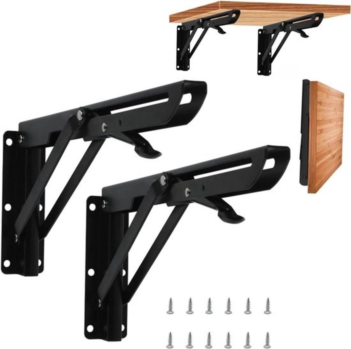 Opvouwbare Driehoek Beugel - Wandbeugel Plankdrager - Ruimte Besparen - Roestvrij Staal - 406 x 17 cm - Zwart