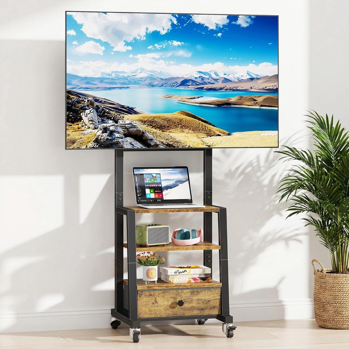Verstelbare TV Stand voor 32-55 Inch Televisies met Plank en Robuuste Bruine Afwerking