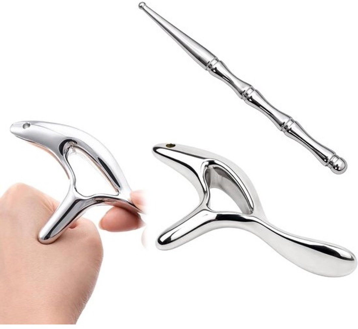 Massage Set - Gua Sha Tool - Spierontspanning - Roestvrij Staal - 12 cm - Zilver