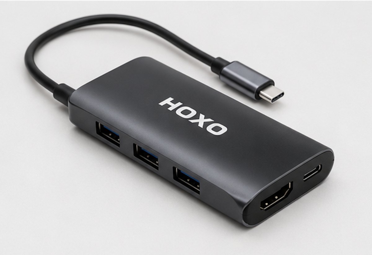 HOXO 5-in-1 USB-C Hub – 3x USB 3.0 – 4K HDMI – USB-C PD Snelladen – Aluminium – Zwart