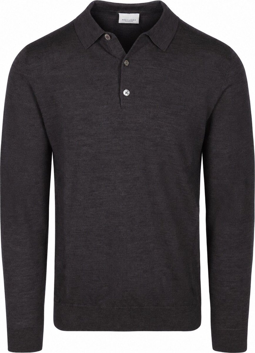 Profuomo Longsleeve Poloshirt Merinowol Donkerbruin - Maat M - Heren - Pullovers
