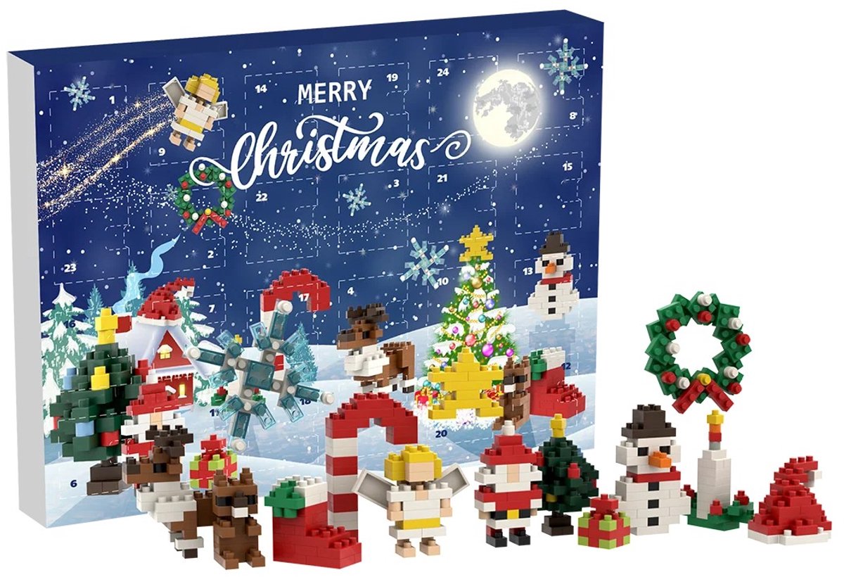 BRIXIES Adventskalender - Vrolijk Kerstfeest – 24 Bouwsets – 377 Stenen – Vanaf 4 Jaar