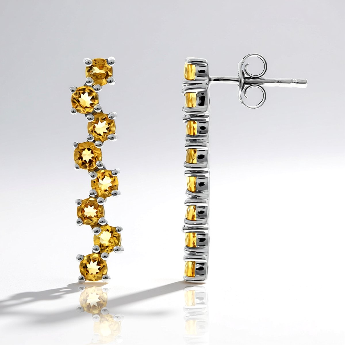 Cavill - Zilveren Oorbellen met 1,64 ct Braziliaanse Citrien - 925 Sterling Zilver Geplatineerd - Ronde Edelstenen - Elegante Gele Sieraden voor Dames