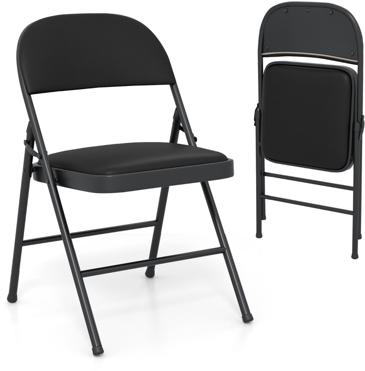 SureDeal® - Kamper - Klapstoelen - Metalen Tuinstoel Kunstlederen - 47x45x79 cm - zwart