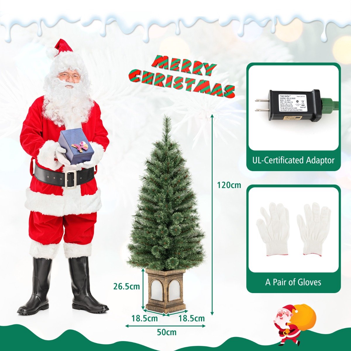 SureDeal® - Kerstbom - Kerstboom PVC Metaal - Kerstboom Dennenhout Hoogwaardige - Kerstboom - Led lampjes - 180x650 cm - Groen en Goud