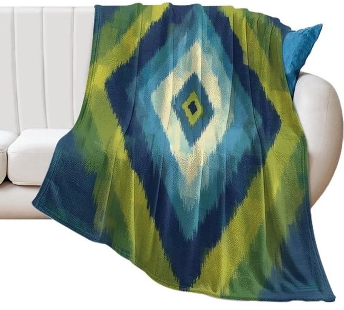 Geometrische Plaid - Fleece Deken - Bank en Bed - Superzacht Flanel - 40x50 inch - Blauw Groen