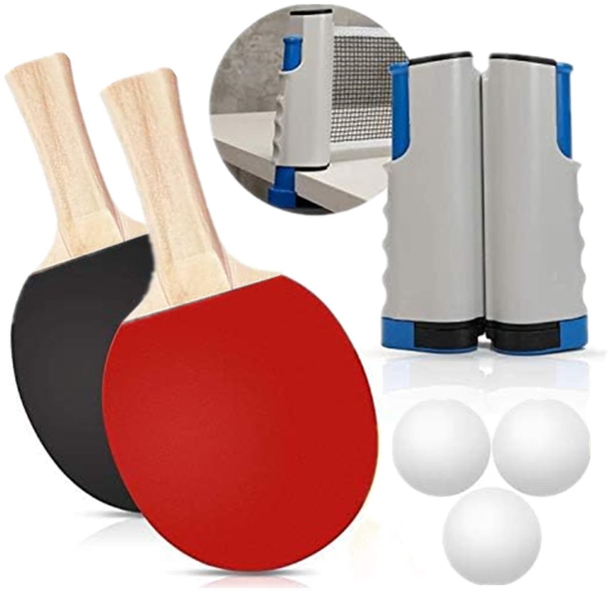 Tafeltennis Set - Inclusief Net, 2 Rackets en 3 Ballen