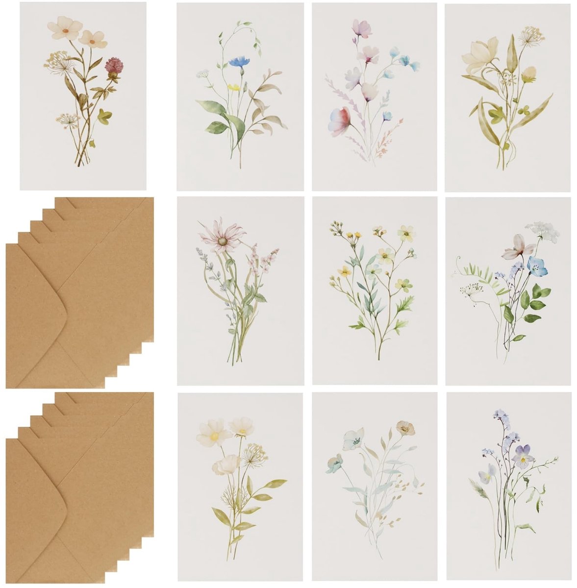 Set van 10 Wenskaarten met Enveloppen - Bloemenontwerp