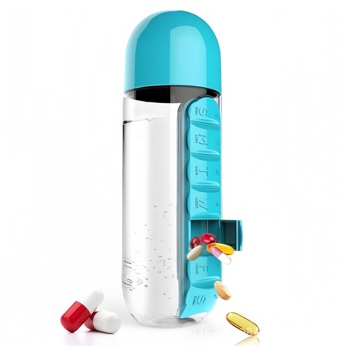 2-in-1 Waterfles met Pillendoos - Multifunctioneel in Blauw