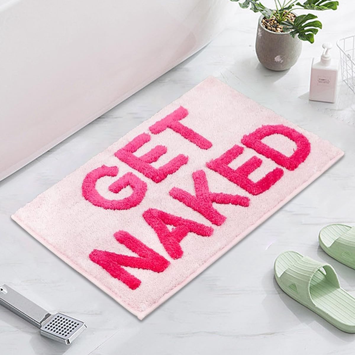 Badmat met grappige tekst - Zacht en antislip - Roze 40x60 cm