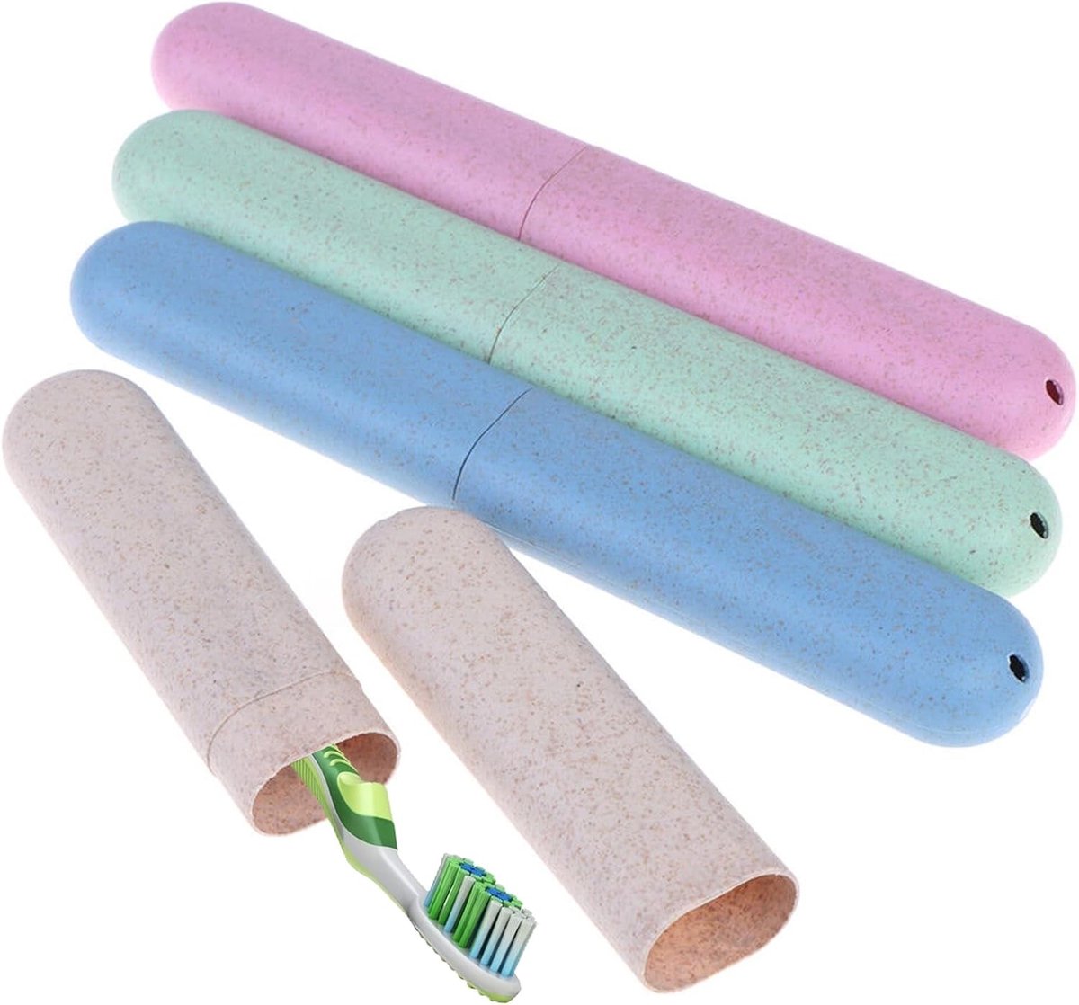 Set van 4 Reiskoffers voor Tandenborstels - Draagbare Tandenborsteldozen voor Gezinnen en Reizen, Groene Bescherming