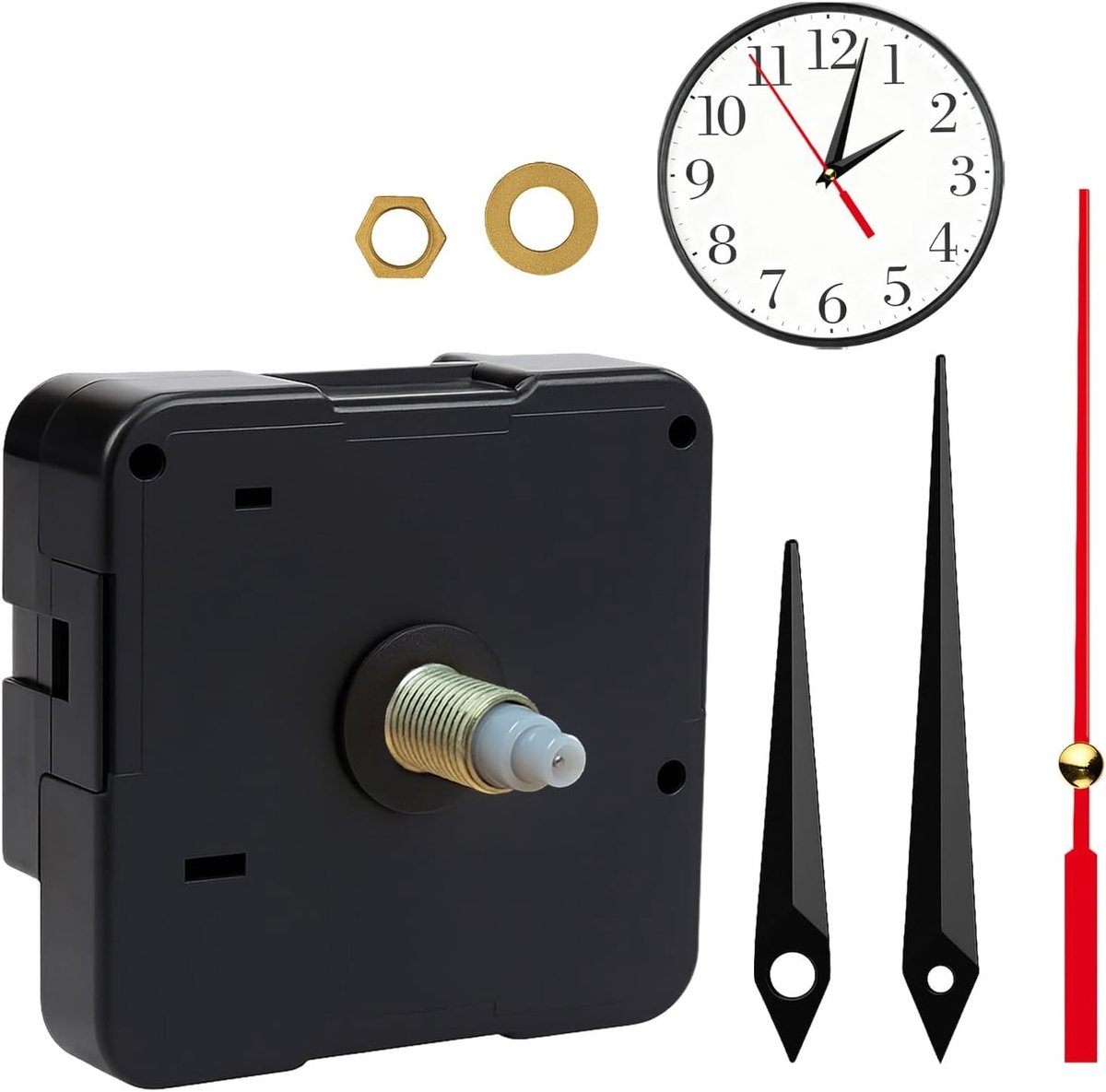 Quartz Wandklok Mechanisme met Stille Beweging, Vervangingskit voor DIY Klokken, 16 mm Aslengte en 8 mm Draad voor Panelen van 5 tot 7 mm