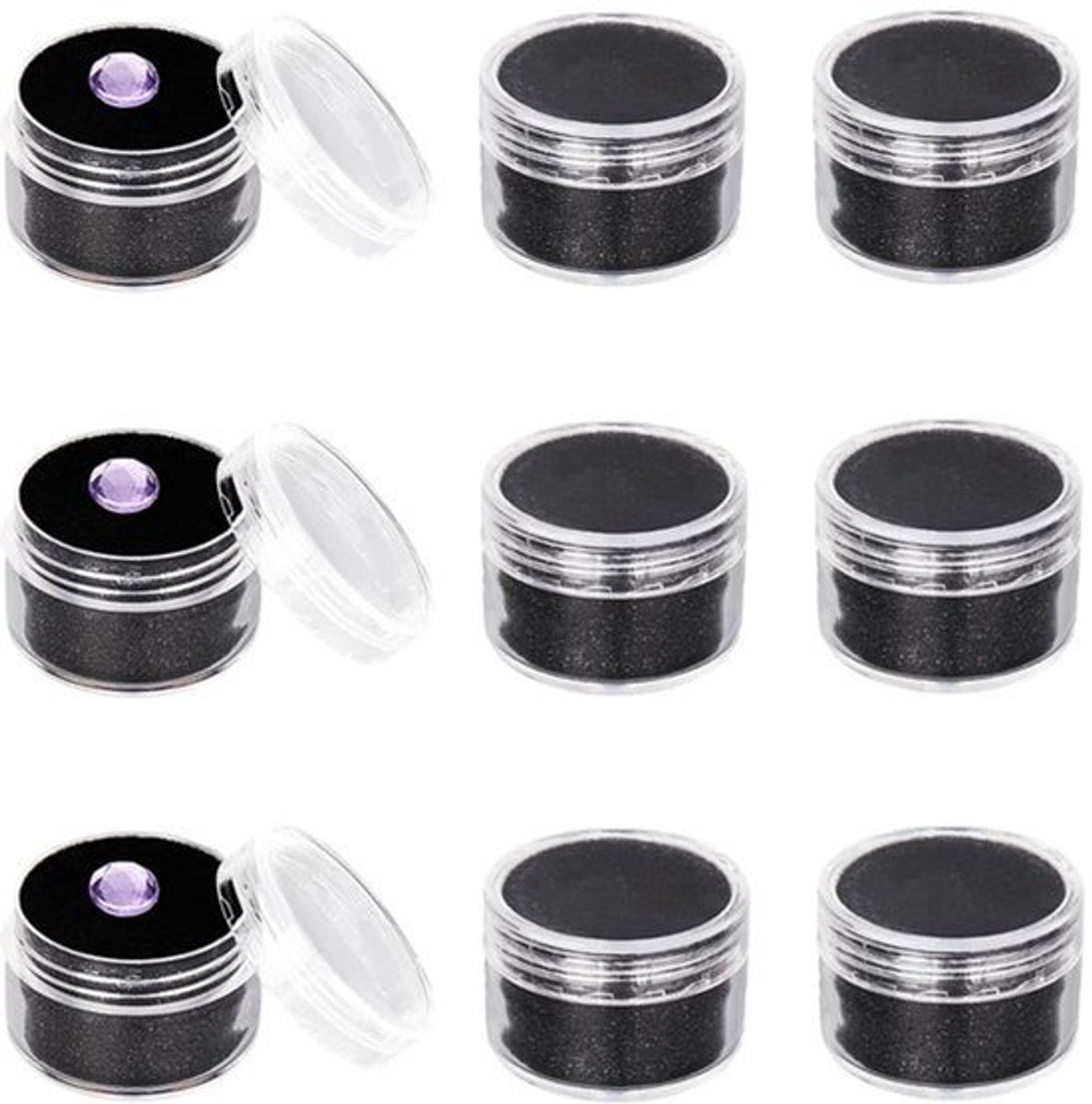 10 Stuks Mini Ronde Sieraden Showdoos - Duidelijke Draaikap - Met Zwarte Spons - 29,5x21mm