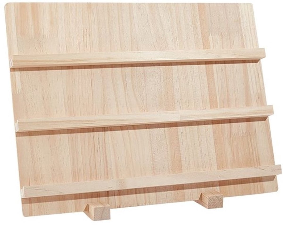 Houten oorbellen display standaard met 3 lagen en stevige basis, geschikt voor het overzichtelijk presenteren van sieraden, visitekaartjes en foto's in huis, kantoor of winkel, afmetingen 30 x 14,2 x 31,2 cm