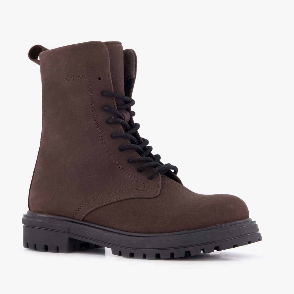 Groot leren meisjes veterboots donkerbruin - Maat 34 - Uitneembare zool