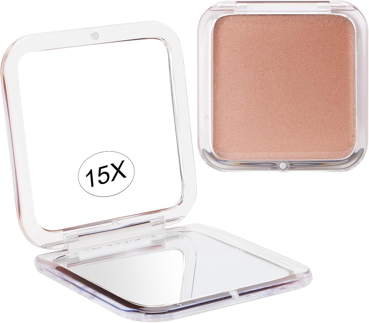 YAGXIG Mini make-upspiegel - Retoucheerspiegel - 15x vergroting make-upspiegel - Opvouwbare draagbare dubbele spiegel - Handheld - Compacte reiszakspiegel - Portemonneevriendelijk - Vierkant 3,3 x 3,3 inch (roze)