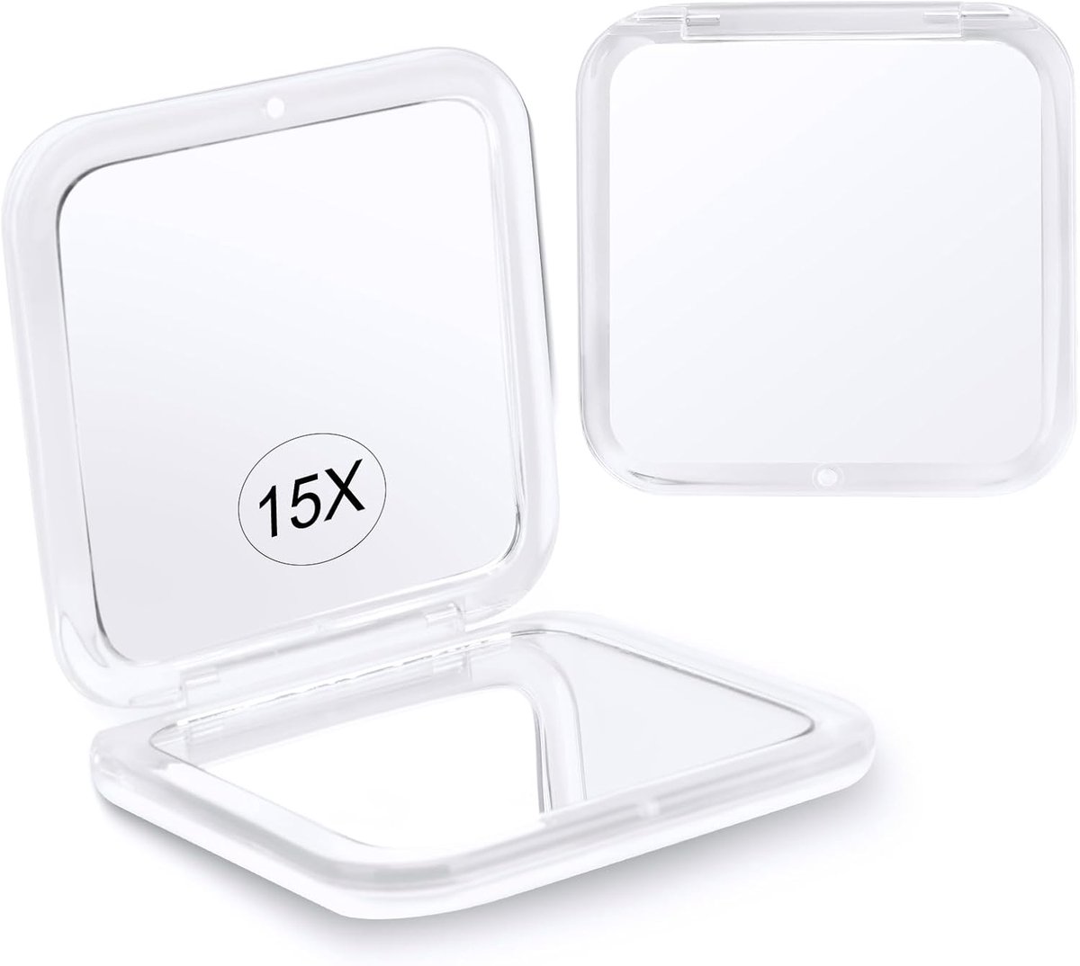 YAGXIG Mini make-upspiegel - retoucheerspiegel - 15x vergroting make-upspiegel - opvouwbare draagbare dubbele spiegel - handheld - compacte reiszakspiegel - portemonnee-pasvorm - vierkant 3,3 x 3,3 inch (wit)