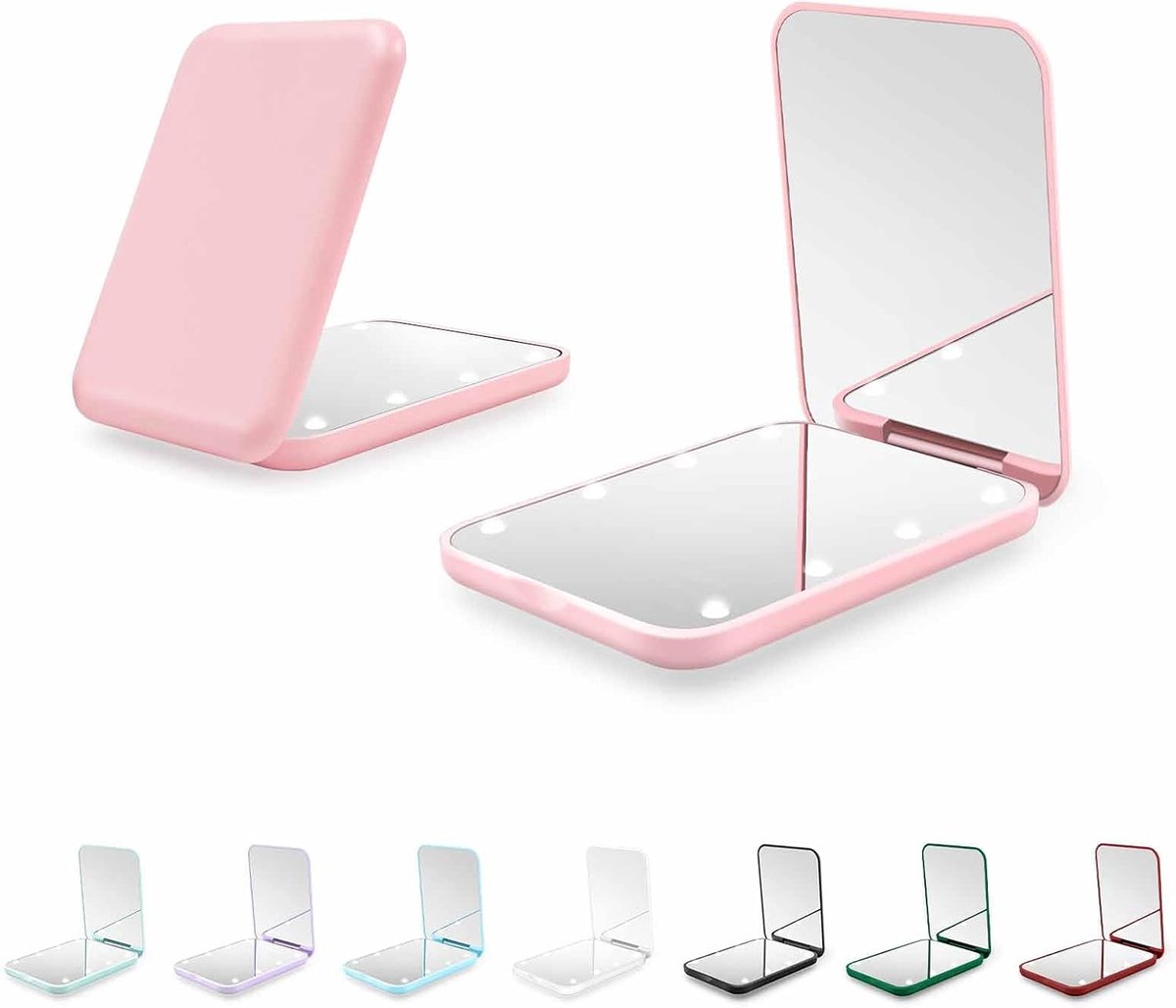 YAGXIG Mini-make-upspiegel met licht - 1x/3x vergroting - LED-zakspiegel - geschikt voor vrouwen - draagbaar-op reis-kan in portemonnee-zak-cadeau worden gestopt - roze - batterij gong'd