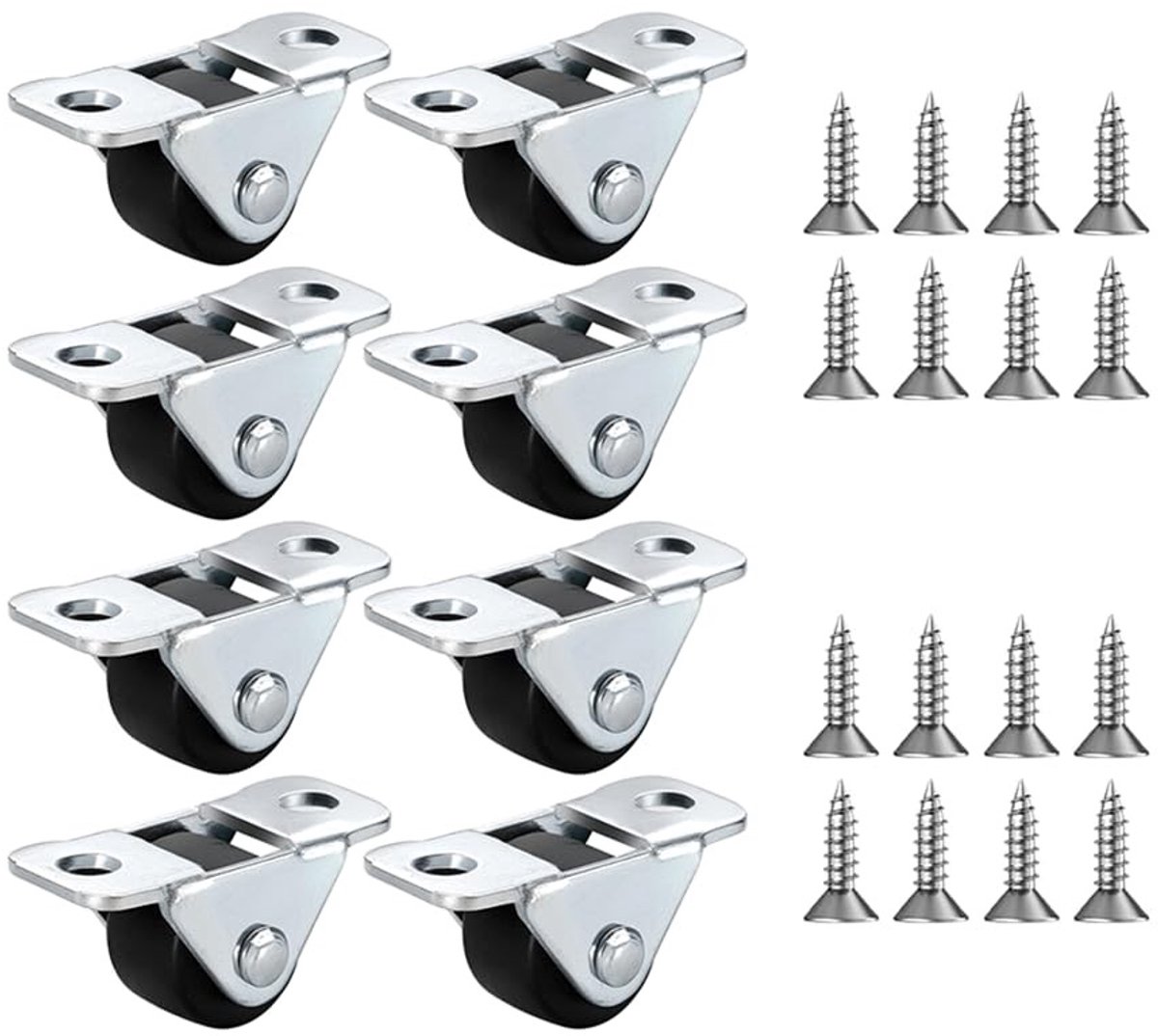 8 Stuks Meubelwielen 13 mm, Mini Rubber Wielen voor Meubels, Ideaal voor Tafels en Kasten met Plakpunten en Schroeven