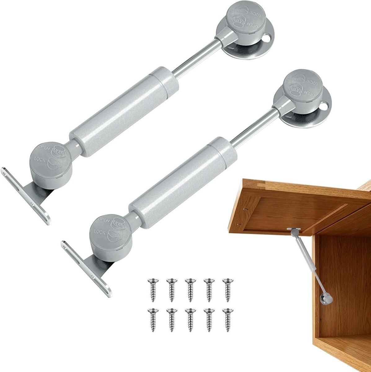 Hydraulische gasveer 100 N voor Soft Close scharnieren, compressieveer voor keukenkasten en kledingkasten, 2 stuks in zilver