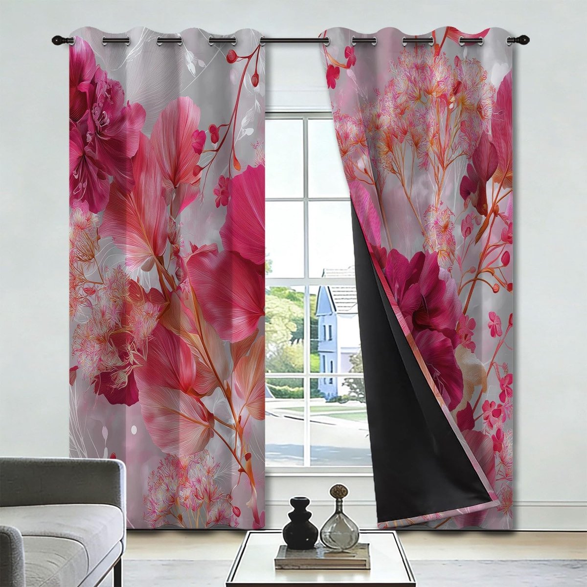 Verduisterend gordijn met vintage bloemen - 110 x 260 cm, 2 stuks