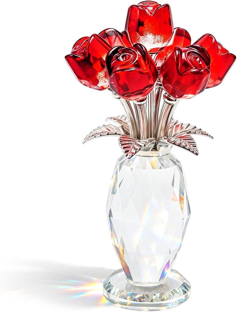 Elegante kristallen rozen, indrukwekkende glazen bloemen voor thuisdecoratie, kantoor en als cadeau voor geliefden