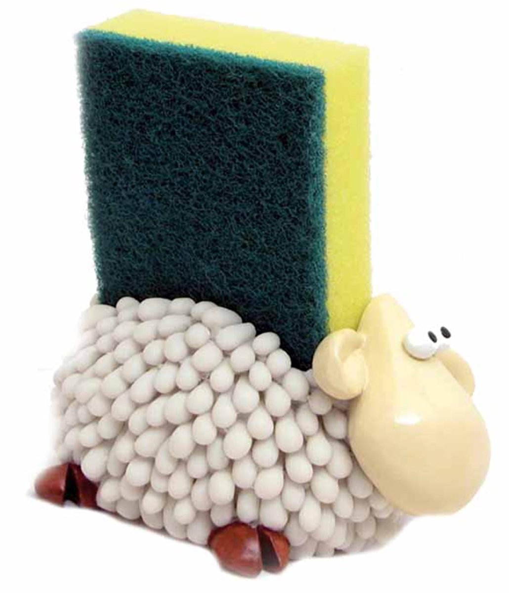 Handgeschilderde marmerhouten sponshouder - 12 x 12 x 9 cm