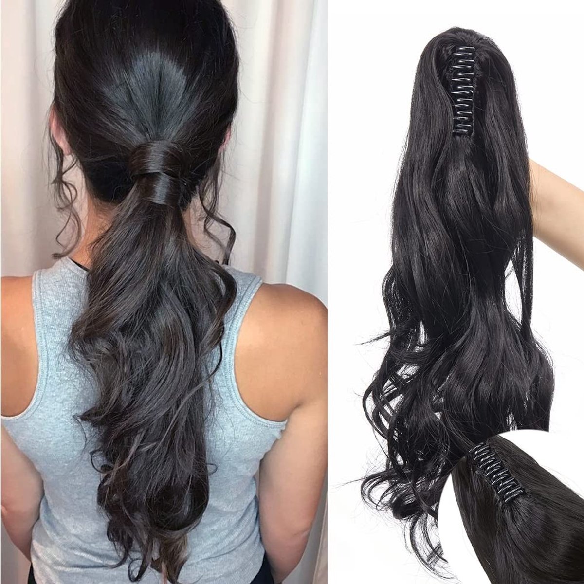 Ponytail Clip-in Haarextensions - 45 cm - Natuurlijk Zwart