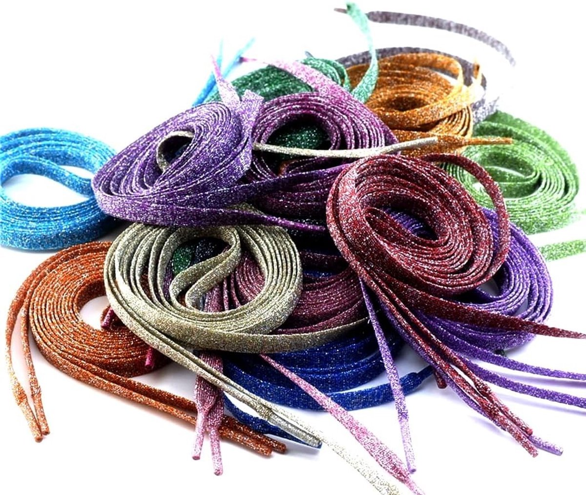 Kleurige 10 mm Platte Veters - 15 Paar Glitter Vervangingsveters voor Sneakers en Sportschoenen voor Volwassenen en Kinderen