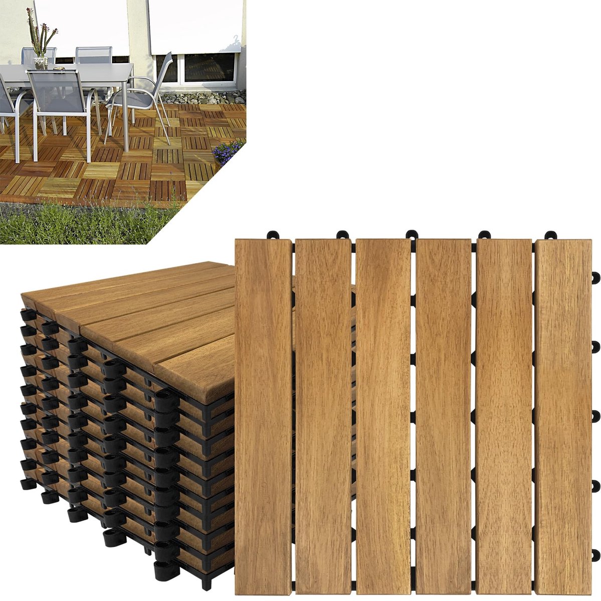 Houten tegels - 55 stuks, 30x30 cm, acaciahout
