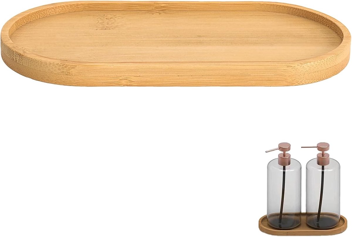 Elliptische Zeepdispenser van Bamboe voor Badkamer en Keuken, Eco-vriendelijk Organisator met Verhoogde Rand, 9x17.5cm, Ideaal voor Sieraden en Accessoires